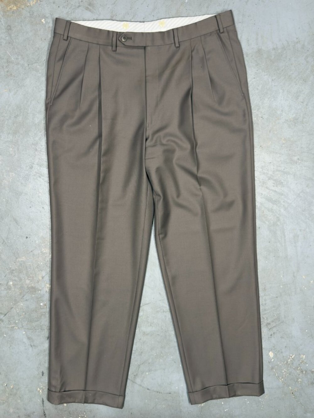 Samuelsohn Dress Pants Pleated Wool Trousers Cuffed Beige High Waist 38x31